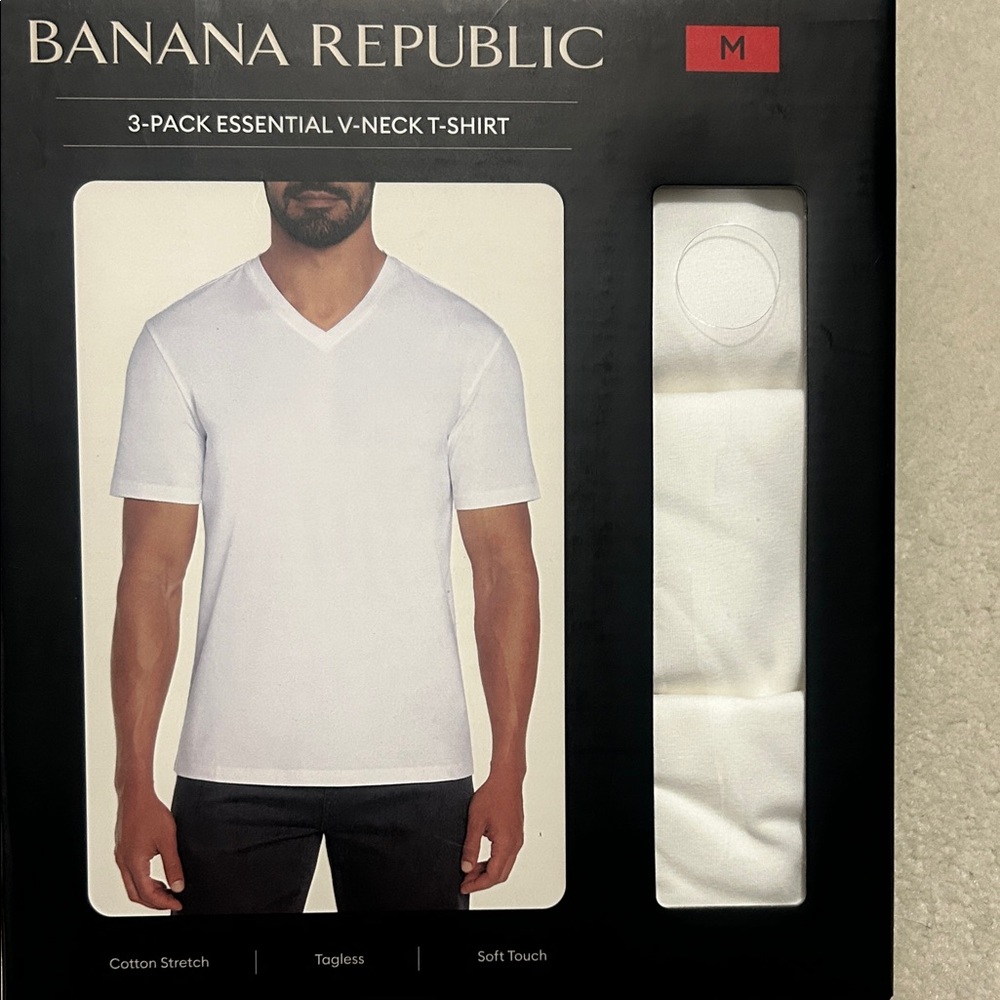 Banana Republic 3-Pack Essential White V-Neck T-Shirt M, L, XL NWT